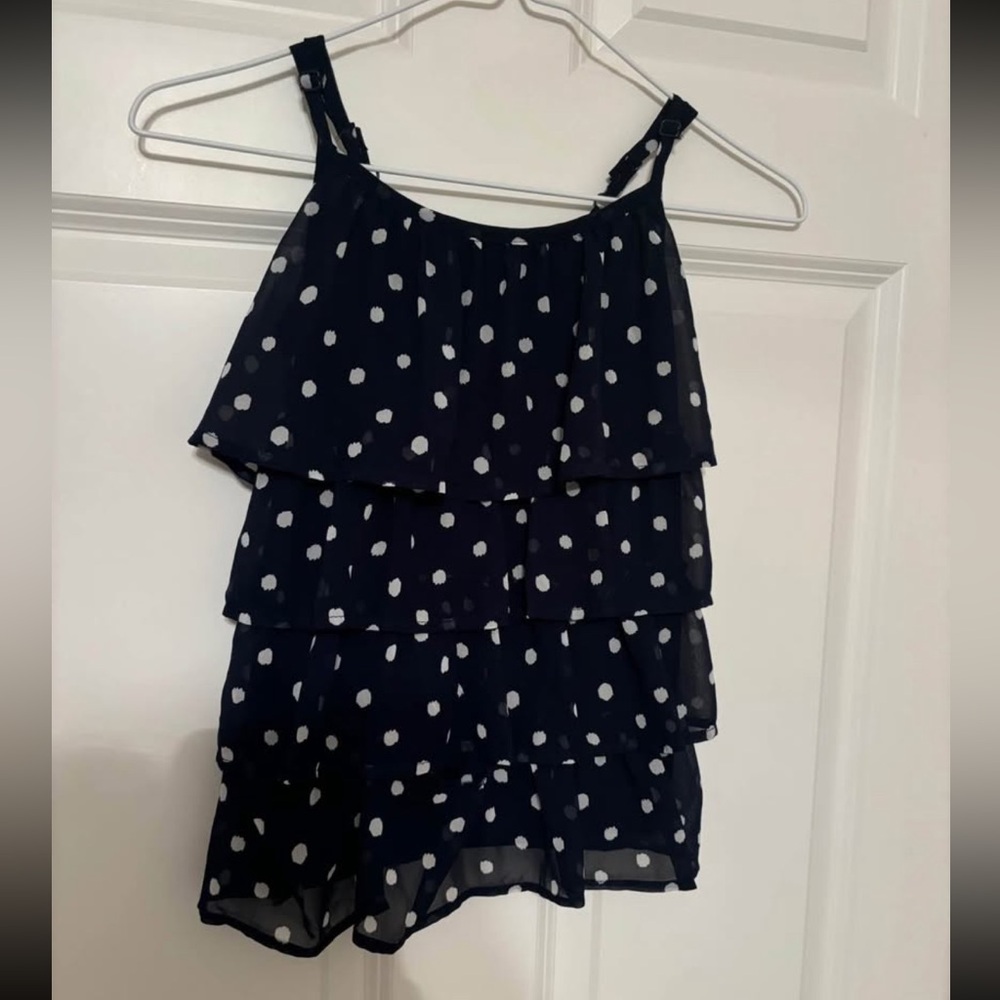 girls polka dot navy top